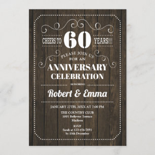 Rustikales Holz 60-jähriges Party zum Hochzeitstag Einladung