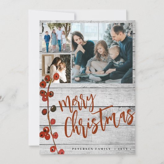 Rustikales Holz 6 Foto Collage Frohe Weihnachten (Vorderseite)