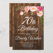 Rustikales Holz 70. Geburtstag Einladung (Vorne/Hinten)