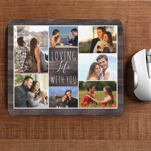 Rustikales Holz 7 Foto-Collage | Das Leben mit dir Mousepad