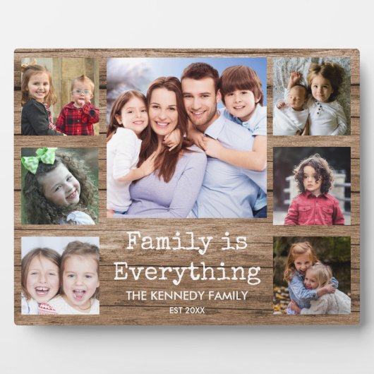 Rustikales Holz 7 Foto Collage Family Quote Plaque Fotoplatte (Vorderseite)