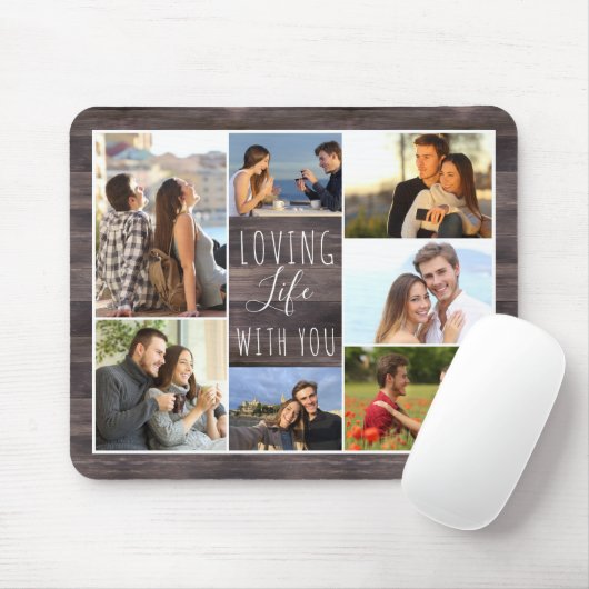 Rustikales Holz 7 Foto Collage | Leben mit dir lie Mousepad (Mit Mouse)