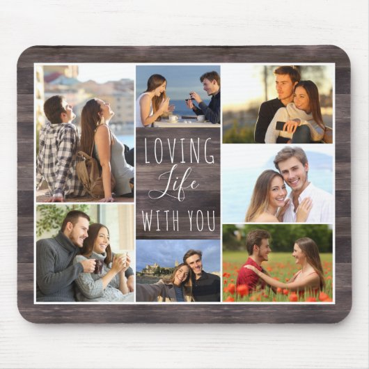 Rustikales Holz 7 Foto Collage | Leben mit dir lie Mousepad (Vorne)