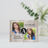 Rustikales Holz Abschluss 2 Foto Retten Datum Ankündigungspostkarte (Stehend Vorderseite)