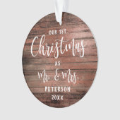 Rustikales Holz als Mr. & Mrs. Foto Ornament (Vorderseite)