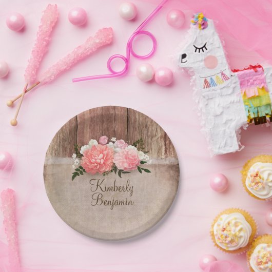 Rustikales Holz Altes Burlap Pink Blume Stall Hoch Pappteller (Party)