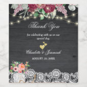 Rustikales Holz an der Spitze Lichter Danke Hochze Weinetikett (Einzelnes Label)