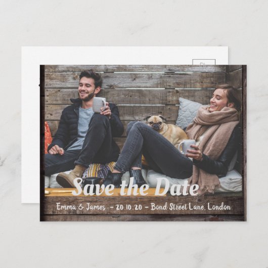 Rustikales Holz Ankündigung Datum freihalten Postk Postkarte (Vorne/Hinten)