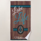 Rustikales Holz Aquamarin Blue Lake Life mit Monog Strandtuch (Vorderseite)
