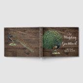 Rustikales Holz Aquamarin Feather Peacock Wedding Gästebuch (Voll)