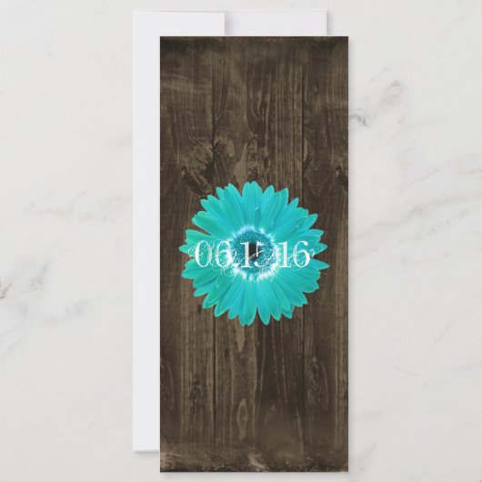 Rustikales Holz Aquamarin Gerber Daisy Hochzeitsei Einladung (Rückseite)