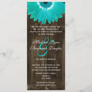 Rustikales Holz Aquamarin Gerber Daisy Hochzeitsei Einladung