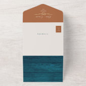 Rustikales Holz Aquamarin und Terracotta Wedding All In One Einladung (Außenbereich)