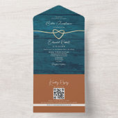 Rustikales Holz Aquamarin und Terracotta Wedding All In One Einladung (Innen Boden)