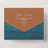 Rustikales Holz Aquamarin und Terracotta Wedding All In One Einladung (Rückseite)