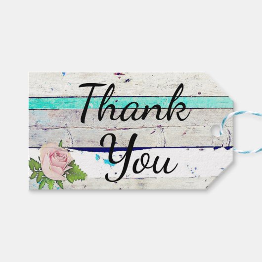 Rustikales Holz Aquamarin, Weiß und Rosa Rose Viel Geschenkanhänger (Vorderseite (Horizontal))