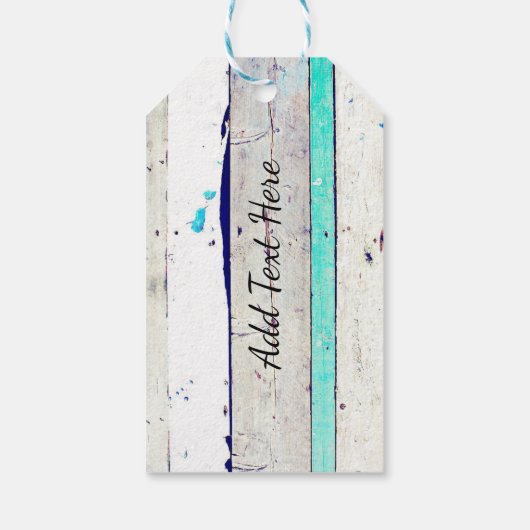 Rustikales Holz Aquamarin, Weiß und Rosa Rose Viel Geschenkanhänger (Rückseite)