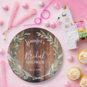 Rustikales Holz Aquarell Blätter Brautparty Pappteller (Party)