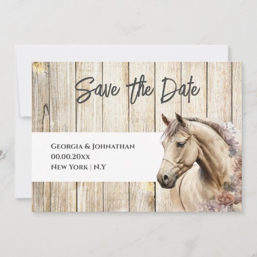 Rustikales Holz Aquarell Pferd Land Scheune Save The Date (Vorderseite)