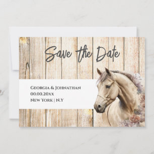 Rustikales Holz-Aquarell-Pferd Landstall Save The Date