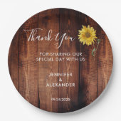 Rustikales Holz Aquarell Sonnenblumen Hochzeit dan Pappteller (Vorderseite)