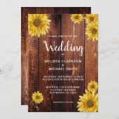 Rustikales Holz Aquarell Sonnenblumen Land Hochzei Einladung (Vorne/Hinten)