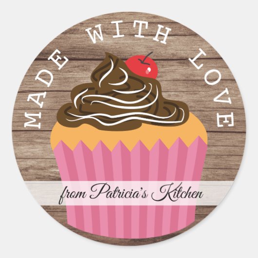 Rustikales Holz aus Liebe aus der Küche Runder Aufkleber (Vorderseite)