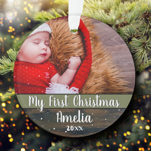 Rustikales Holz Baby Mein Erstes Weihnachtsfoto Ornament
