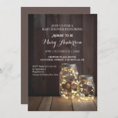 Rustikales Holz Barn Babydusche Mason Jar Lights Einladung (Vorne/Hinten)