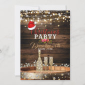 Rustikales Holz Barrel Lights Champagne Weihnachte Einladung (Vorderseite)