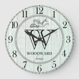 Rustikales Holz Beach Lake House Familienname Merm Große Wanduhr