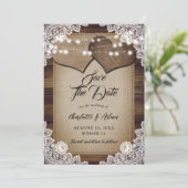 Rustikales Holz Beige Burlap White Floral Lace Hoc Save The Date (Stehend Vorderseite)
