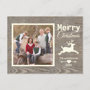 Rustikales Holz Beige Rentier Weihnachtsfamilie Fo Feiertagspostkarte