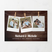 Rustikales Holz-Berg-Wald-String Lichter Hochzeit Dreifach Gefaltete Einladung (Cover)