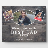 Rustikales Holz Bester Vater 2 Kinder Foto Vaterta Fotoplatte (Vorderseite)