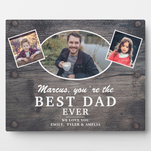 Rustikales Holz Bester Vater 2 Kinder Foto Vaterta Fotoplatte (Vorderseite)