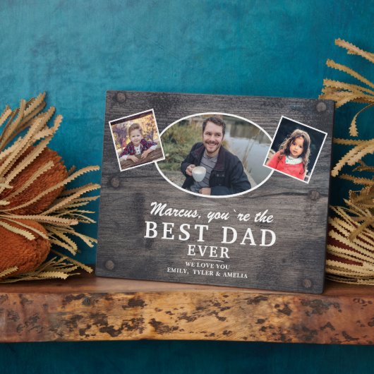 Rustikales Holz Bester Vater 2 Kinder Foto Vaterta Fotoplatte (Seite)