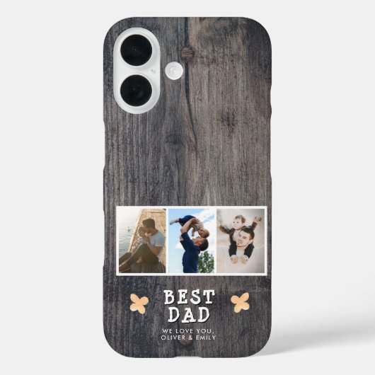 Rustikales Holz Bester Vater 3 Foto Collage Keepak Case-Mate iPhone Hülle (Rückseite)