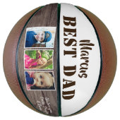 Rustikales Holz Bester Vater 3 FotoCollage Vaterta Basketball (Vertikal)