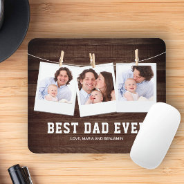 Rustikales Holz Bester Vater je 3 FotoCollage Mousepad
