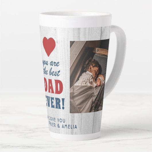 Rustikales Holz Bester Vater je Rotes Herz 2 Foto Milchtasse (Rechte Ecke)