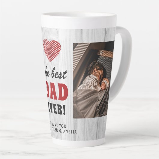 Rustikales Holz Bester Vater je Rotes Herz 2 Foto Milchtasse (Rechte Ecke)