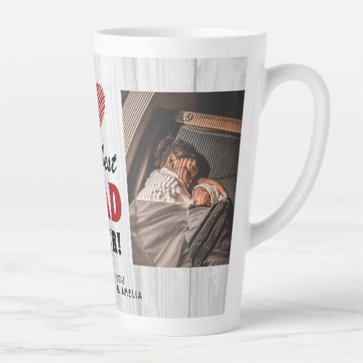 Rustikales Holz Bester Vater je Rotes Herz 2 Foto Milchtasse (Rechts)