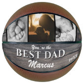 Rustikales Holz Bester Vater Name Keepake 3 Foto Basketball (Vorderseite)