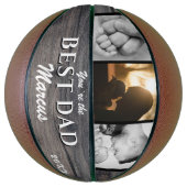 Rustikales Holz Bester Vater Name Keepake 3 Foto Basketball (Vertikal)