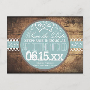 Rustikales Holz Blau Save the Date Postkarten