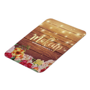 Rustikales Holz Blumengesteck Lichter Makeup Salon Magnet