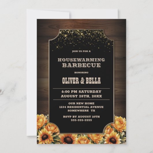 Rustikales Holz Blumengrill Einladung (Vorderseite)