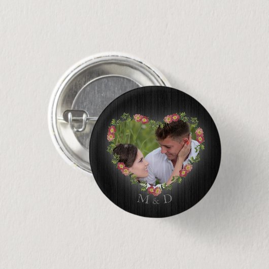Rustikales Holz Blumenherz Foto Button (Vorne & Hinten)