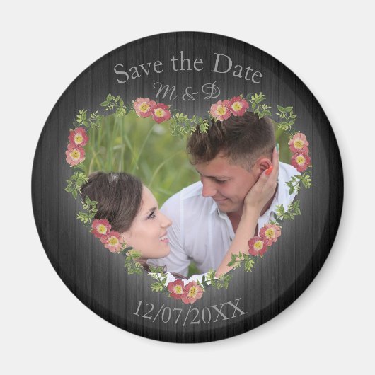 Rustikales Holz Blumenherz Foto Magnet (Vorne)